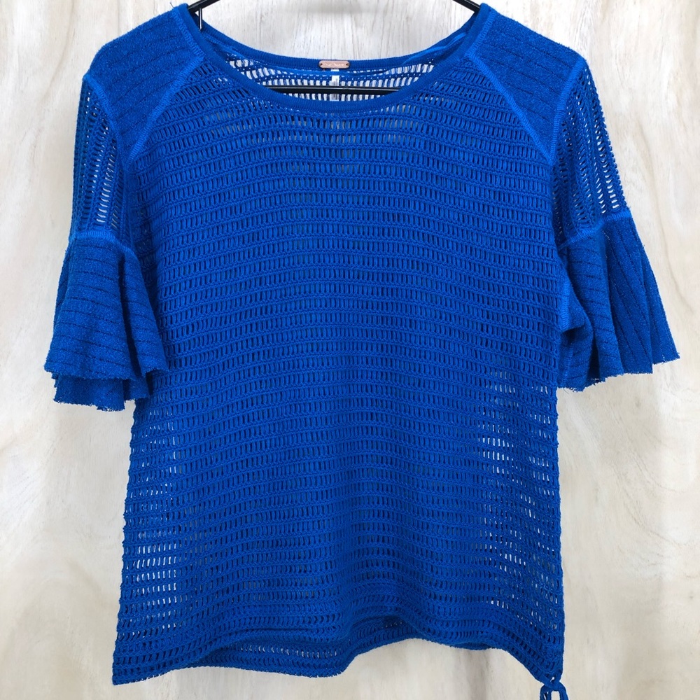 Free People Cobalt Blue Crochet Shirt Sz Medium.   P26